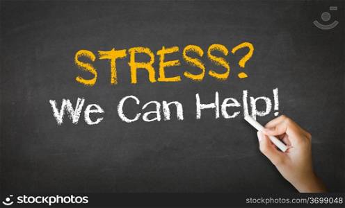 A person drawing and pointing at a Stress we can help Chalk Illustration