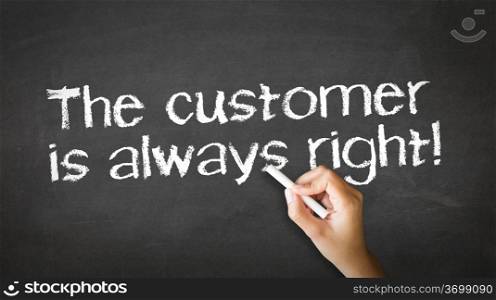 A person drawing and pointing at a The customer is always right Chalk Illustration