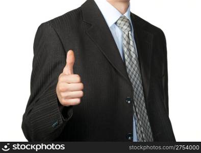 A photo of a hand doing a thumb up gesture. Isolated on white