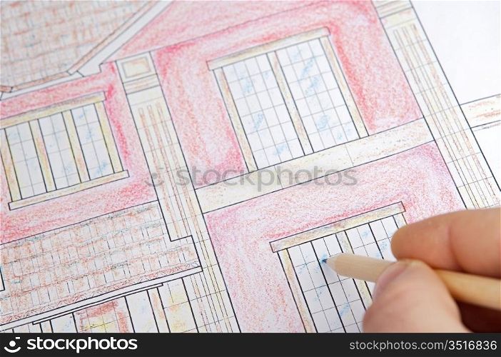 a photo of blue prints home Plans (focus in the draw)