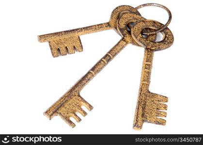 A photo of three keys a over white background