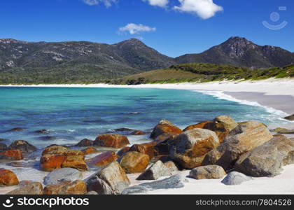 A photography of Wineglass Bay in Tasmania