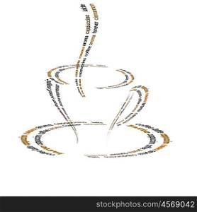 a picture of a cup of coffee made up of words