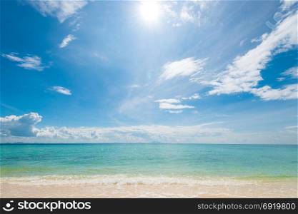 a picture on a sunny day of a deserted beach on the island of Poda in Thailand