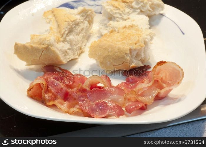 a piece of bread and bacon, delicious breakfast