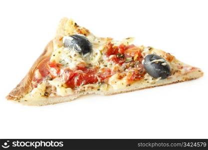 A Piece of pizza mushroom and cheese on white isolated