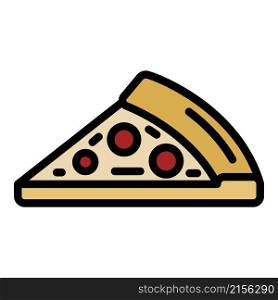 A piece of pizza with sausage icon. Outline a piece of pizza with sausage vector icon color flat isolated. A piece of pizza with sausage icon color outline vector