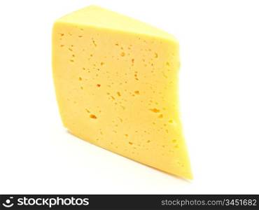 A piece of Swiss cheese isolated on white yellow delicatessen