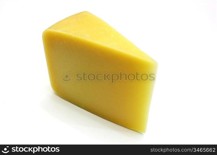 ""A piece of Swiss cheese isolated on white yellow delicatessen;""
