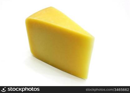 ""A piece of Swiss cheese isolated on white yellow delicatessen;""