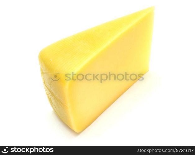 A piece of Swiss cheese isolated on white yellow delicatessen;