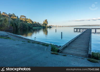 A pier stands on Lake Washington near Seattle.