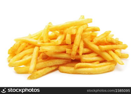 a pile of appetizing french fries on a white background