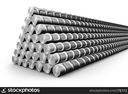 A pile of building steel reinforcement. 3d rendering.