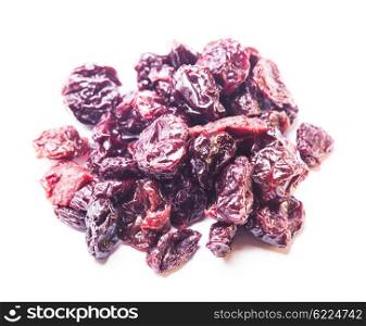 A pile of cherries isolated on white. Dried cherres isolated