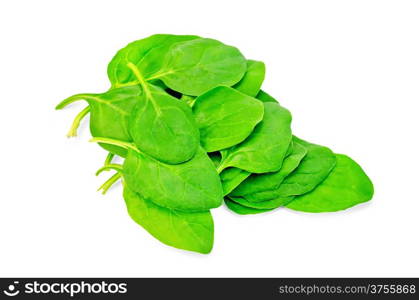 A pile of green leaves of spinach isolated on white background