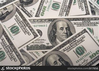A pile of hundred dollar bills. Economic and financial of America concept