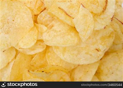 A pile of potato chips. Do not eat a lot!