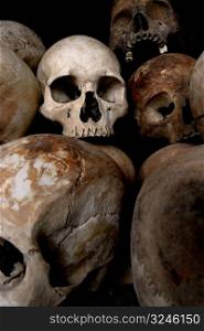 A pile of skulls from the Killing Fields in Phnom Penh, Cambodia.