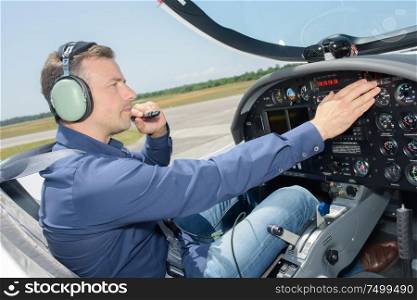 a pilot is testing the communication signal