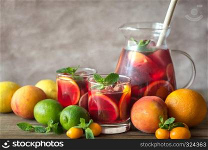 A pitcher of Spanish fruit Sangria
