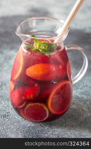 A pitcher of Spanish fruit Sangria