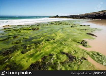 A plague of algae on a beautiful beach created with generative AI technology