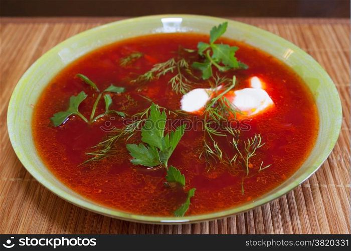 A plate of delicious russian borscht.