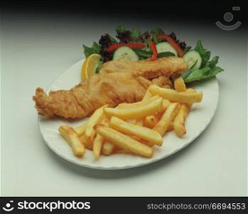 a plate of fish and chips/fries