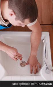 a plumber setting a sink