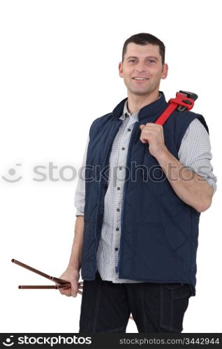 A plumber with a wrench.