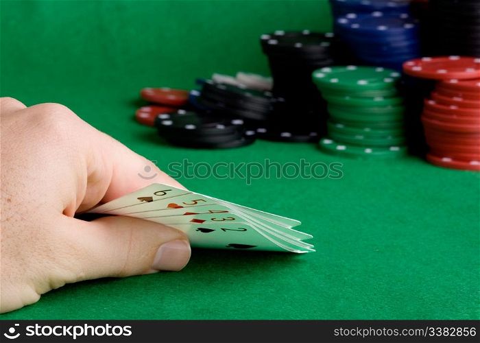 A poker hand which holds a straight