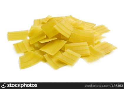 A portion of little lasagna pasta isolated on white