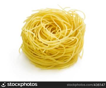 A portion of tagliatelle pasta isolated on white