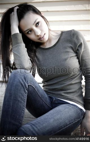 A portrait of a beautiful asian girl outdoor