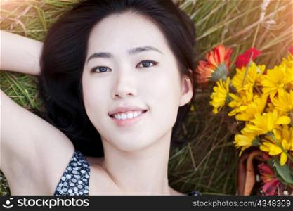 A portrait of a beautiful asian woman outdoor