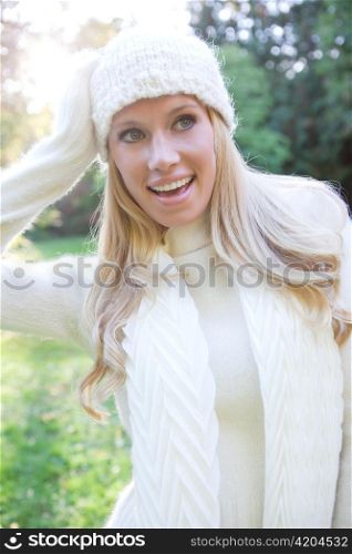 A portrait of a beautiful autumn woman outdoor