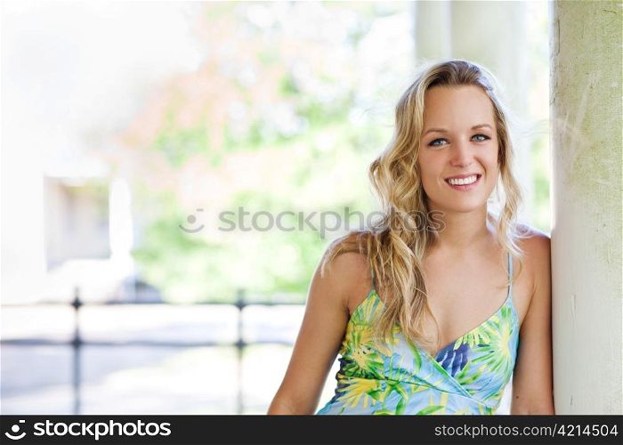 A portrait of a beautiful caucasian woman outdoor