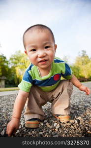 A portrait of a cute asian boy outdoor