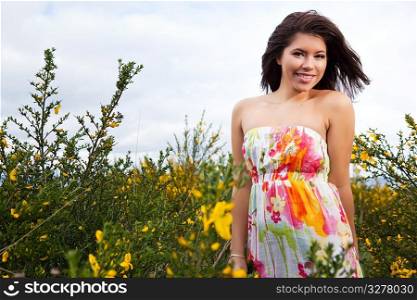 A portrait of a happy beautiful mixed race girl outdoor
