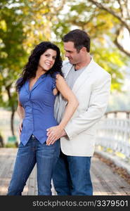 A portrait of a happy couple in the park