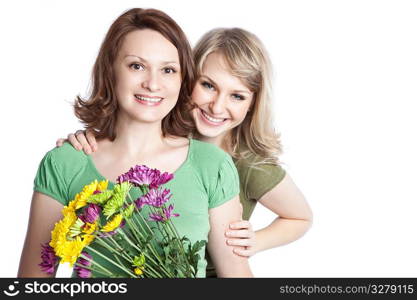 A portrait of a happy mother and daughter celebrating mother&acute;s day