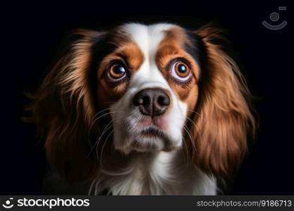 A portrait of a stunned dogs face with wide open eyes created with generative AI technology