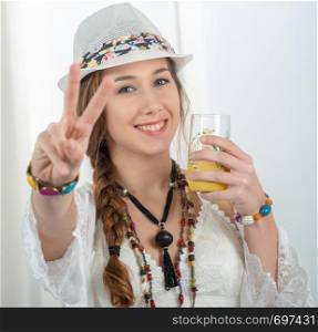 a portrait of beautiful hippie girl