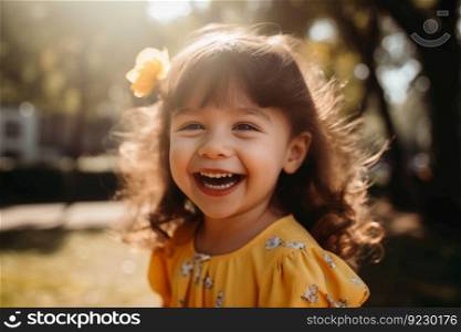 A portrait of happy smiling girl on a sunny day created with≥≠rative AI technology