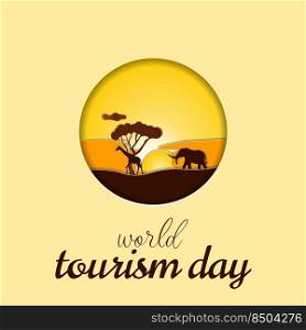 a postcard in the style of paper cut . world Tourism Day .
