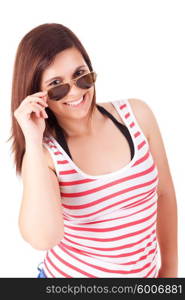 A pretty young woman posing over a white background