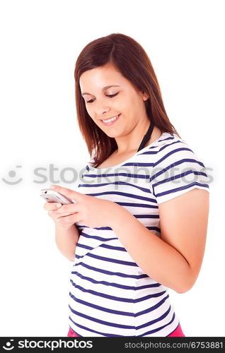 A pretty young woman posing over a white background