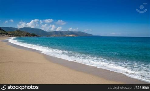 A pristine and empty sandy beach at Sagone in Corsica