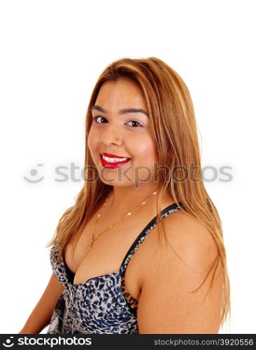 A profile portrait picture of a pretty Asian woman with brunette hair,smiling, isolated for white background.